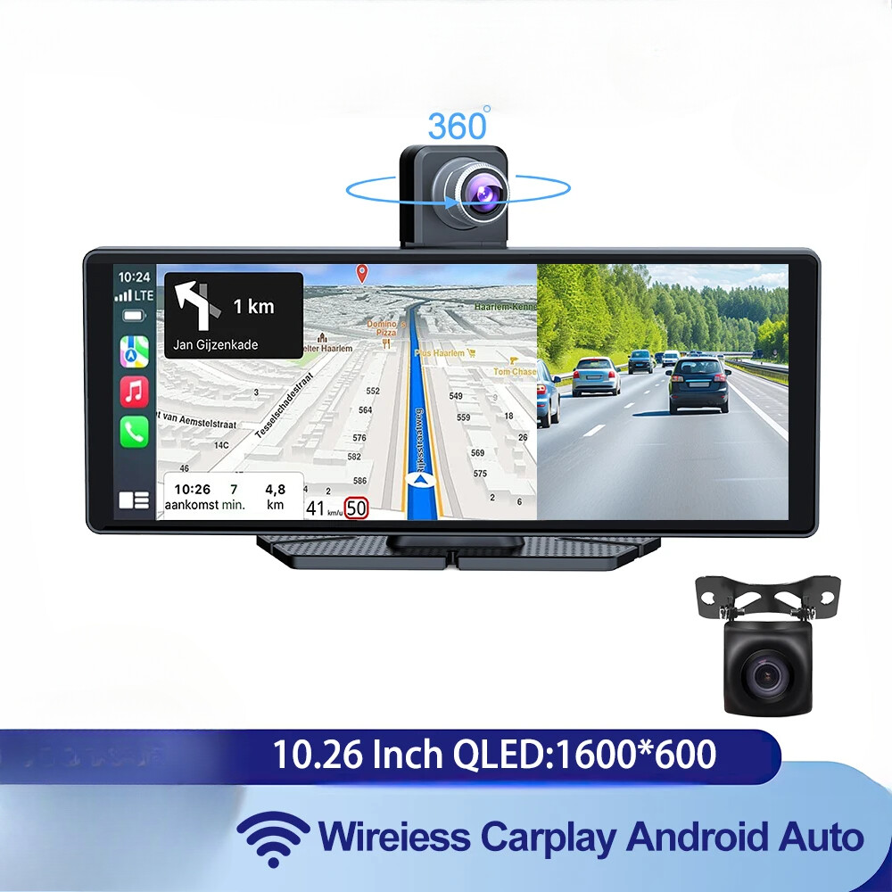 10.26″ Car Intelligent 4K 360° Rotatio Car DVR Dash Cam Wireless CarPlay&Android