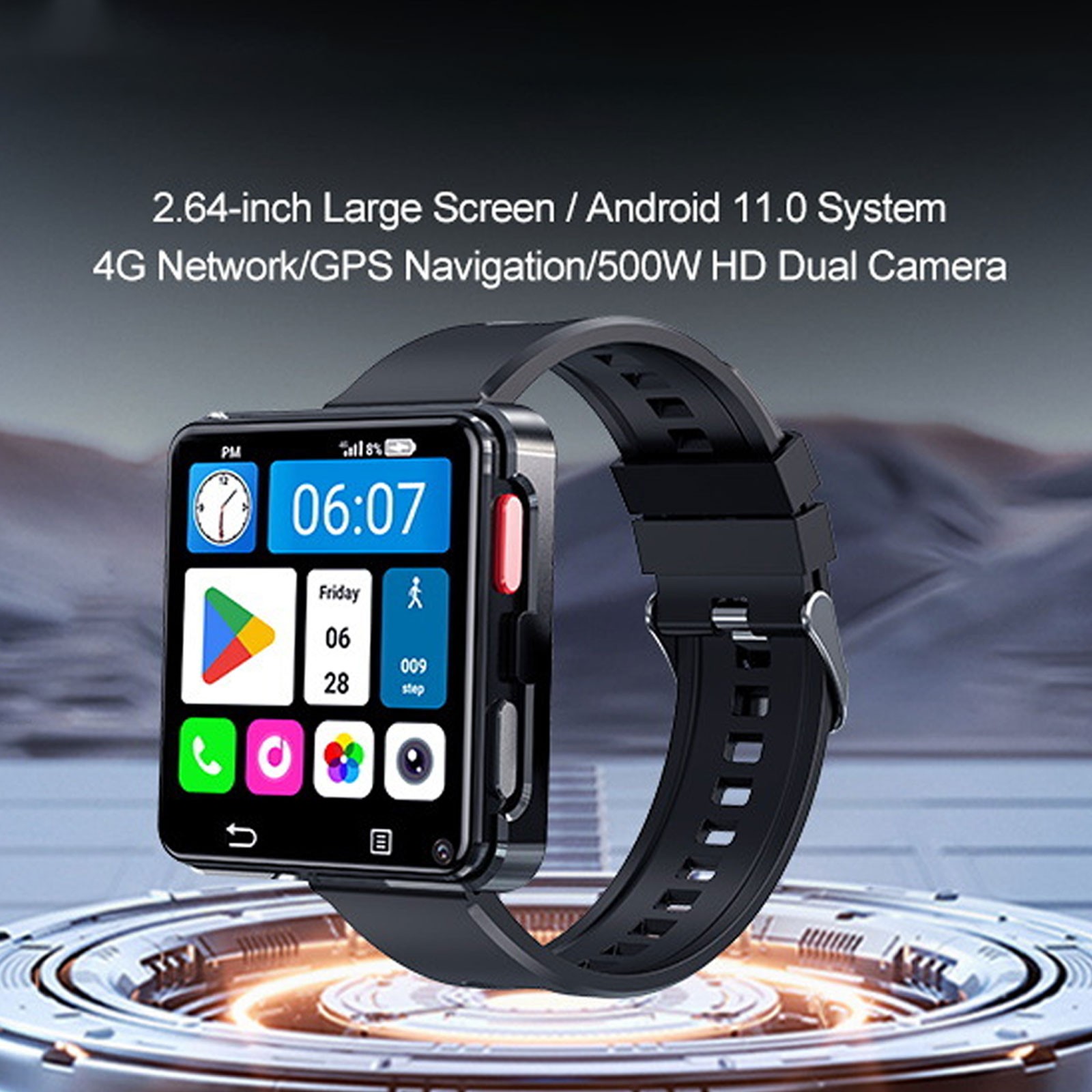 2.64″ Larger Screen 4G Smart Watch Android 11 Dual Camera WIFI GPS 4+64GB