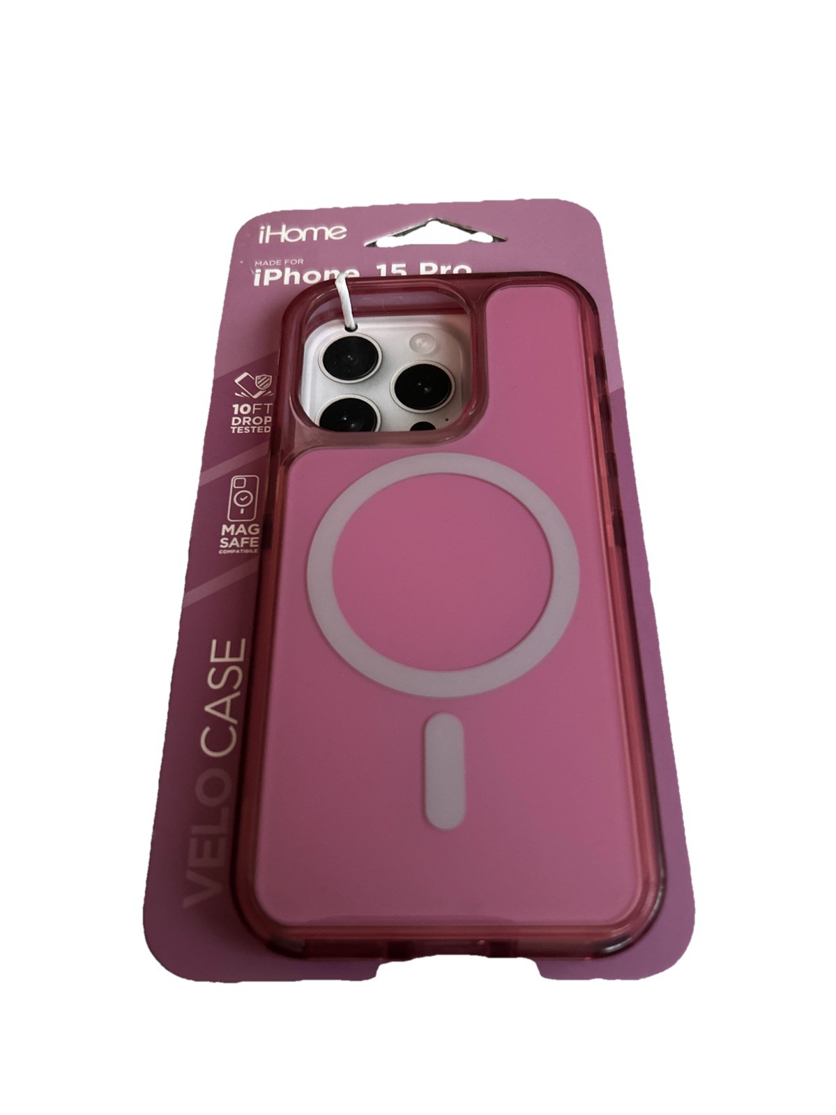 iHome Pink Mag Safe Velo Case for iPhone 15 Pro -NEW