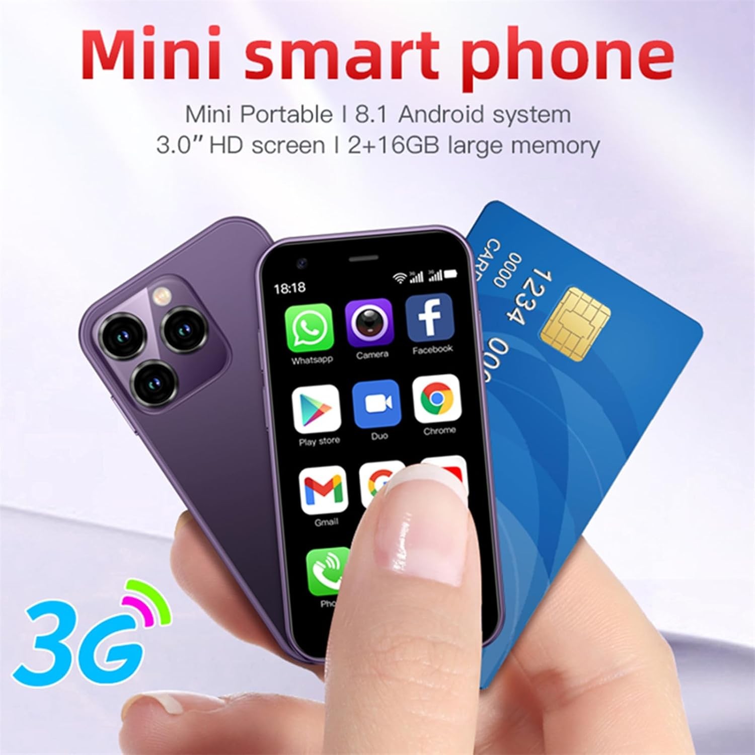 Mini 3G Smartphone 3 inch WiFi 2GB+16GB Slim HD Camera Dual SIM Cell Phone Gift
