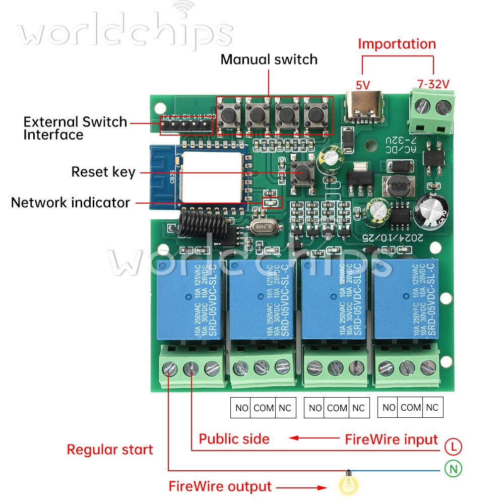 4 Channel Relay Switch Module Tuya Smart WIFI Remote Control Relay 2.4GHz 433MHz