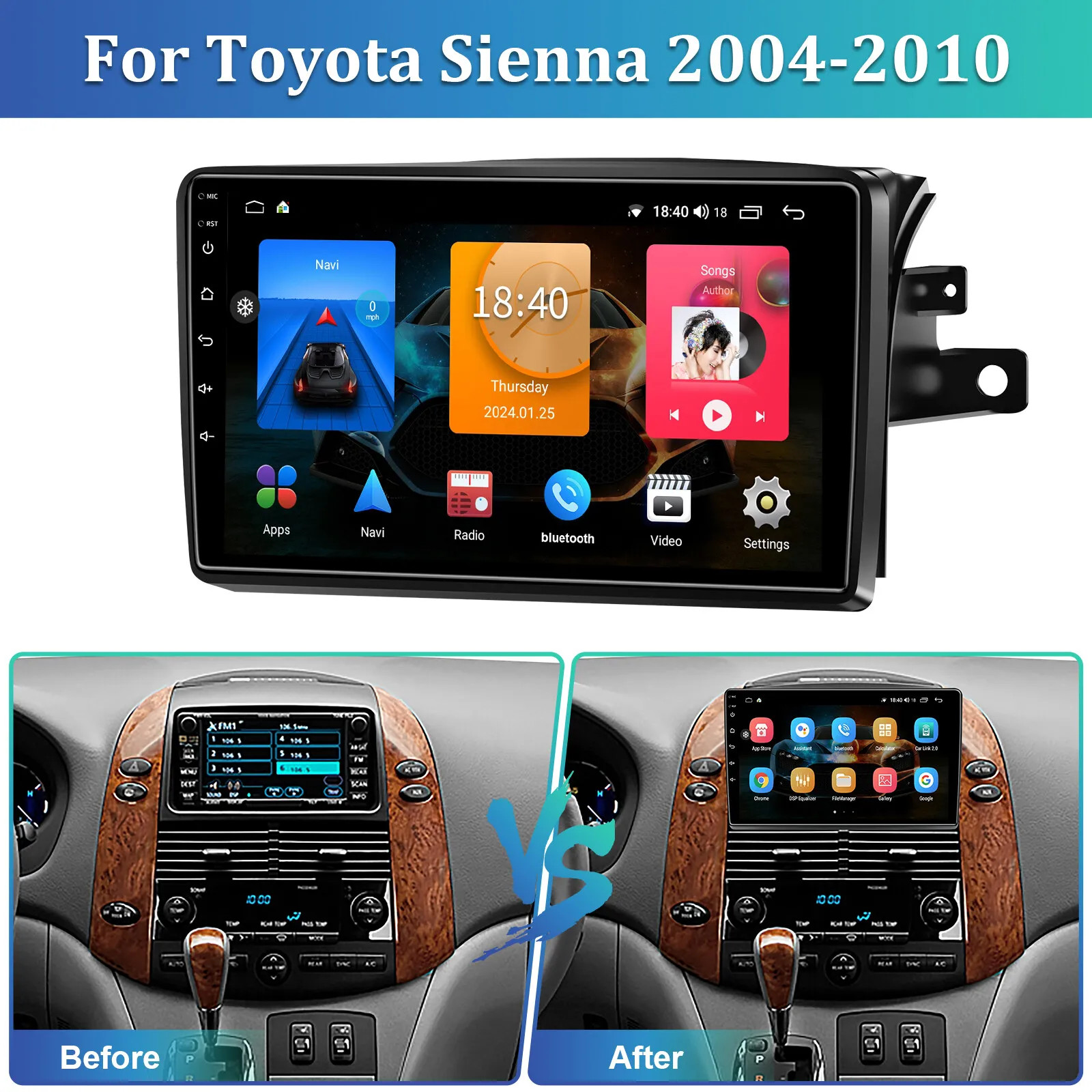 Android 13 Apple CarPlay For Toyota SIENNA 2004-2010 Car Stereo Radio GPS 4+64G
