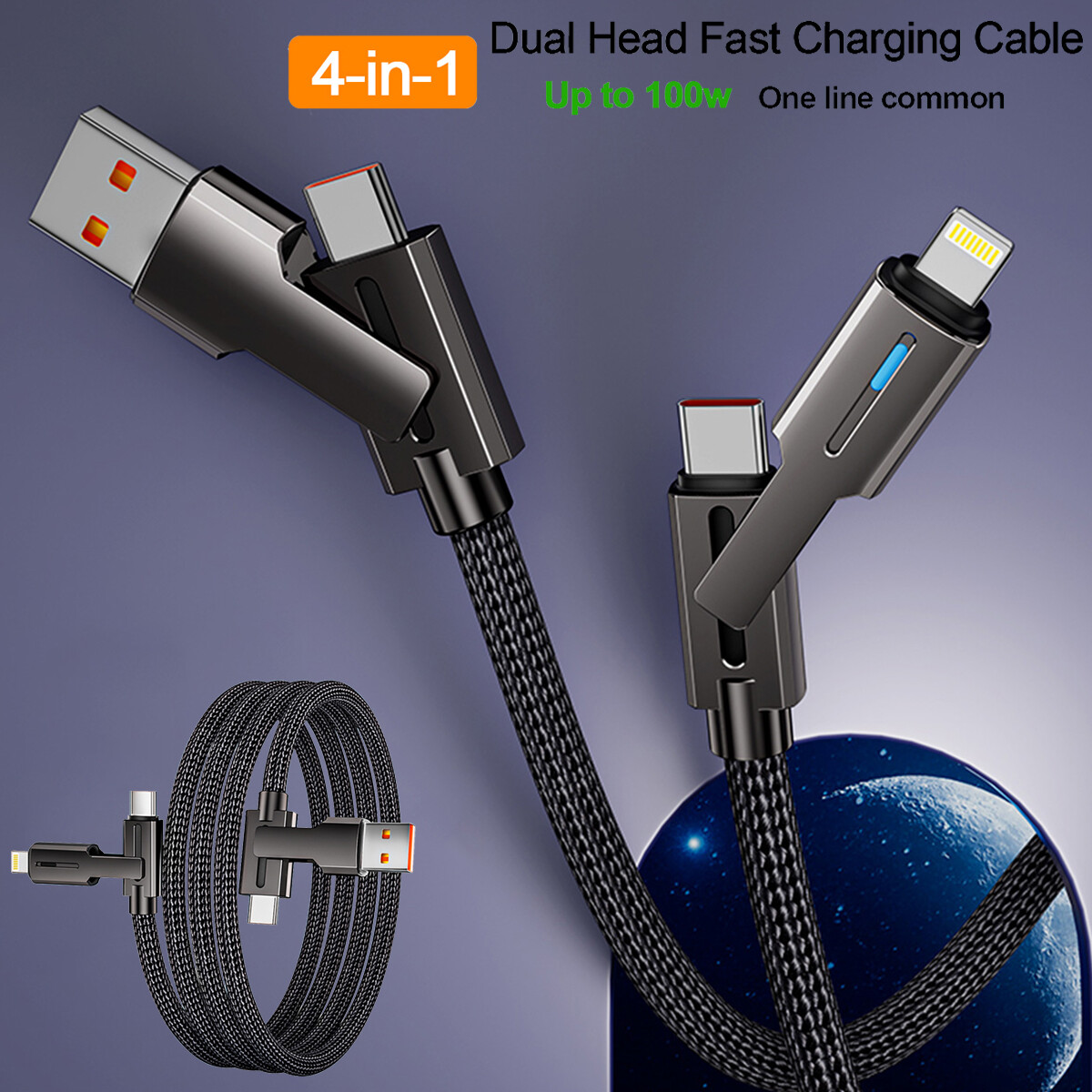 4in1 USB-C PD Cable Charger Cord for iPhone 17 16 15 14 13 X Samsung S25 S24 S23