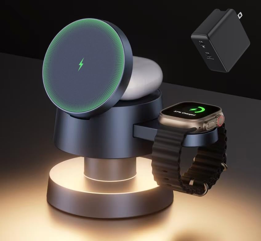4 in 1 Wireless Charging Station with Night-Lamp for MagSafe Charger Travel S…