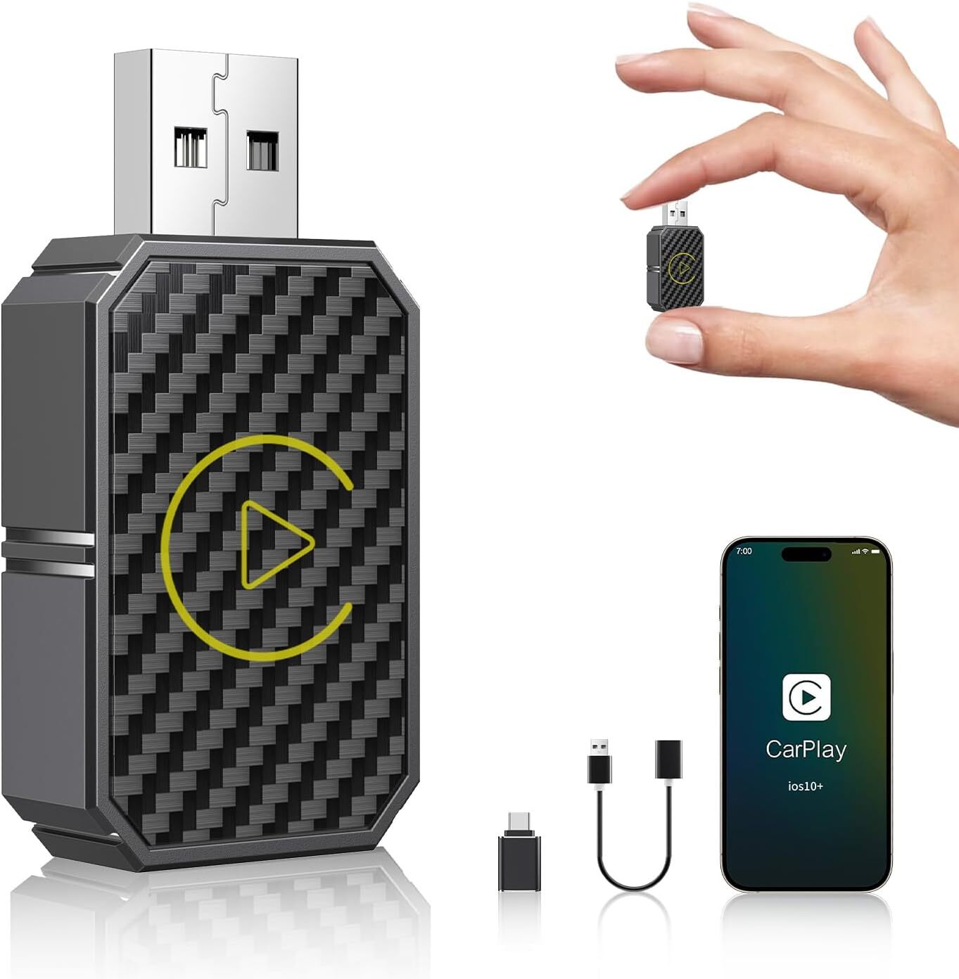 Mini Wireless CarPlay Adapter 2 in 1, USB Dongle Stable Bluetooth Plug and Play