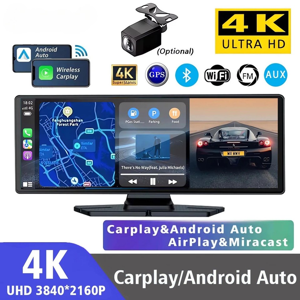 10.26Inch Car DVR UHD 4K 3840*2160P Carplay Android Auto Dash Cam Drive Recorder