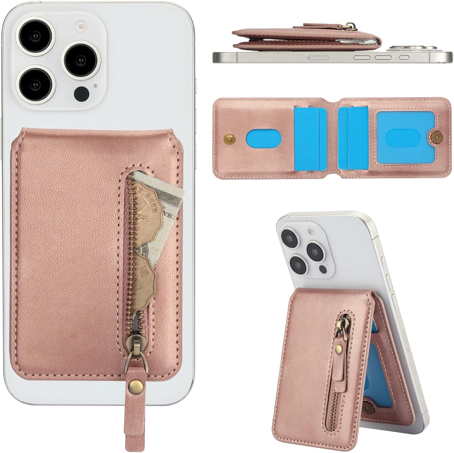 HAII for MagSafe Card Wallet Bag compatible with Zipper, Pink
