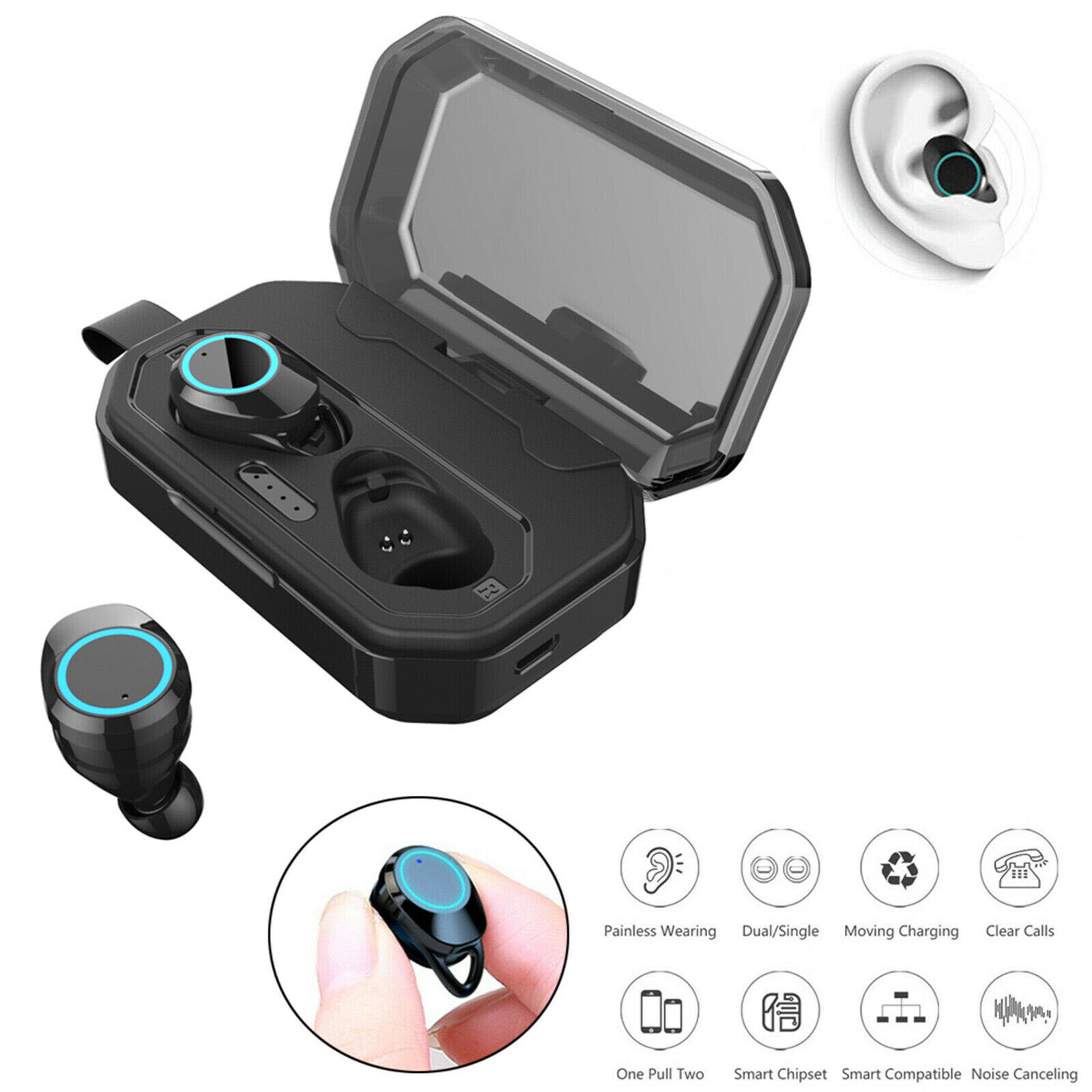 Bluetooth 5.0 Earphone Wireless Stereo Headset Twins Earbuds Noise Reduction
