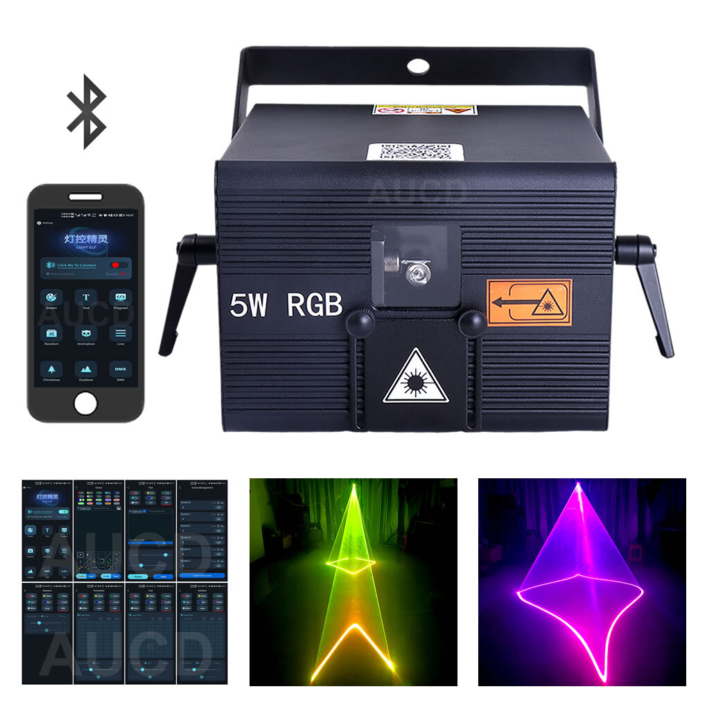 Android iOS App Edit Remote 5W RGB iLDA DMX DJ Show Stage Projector Laser Lights