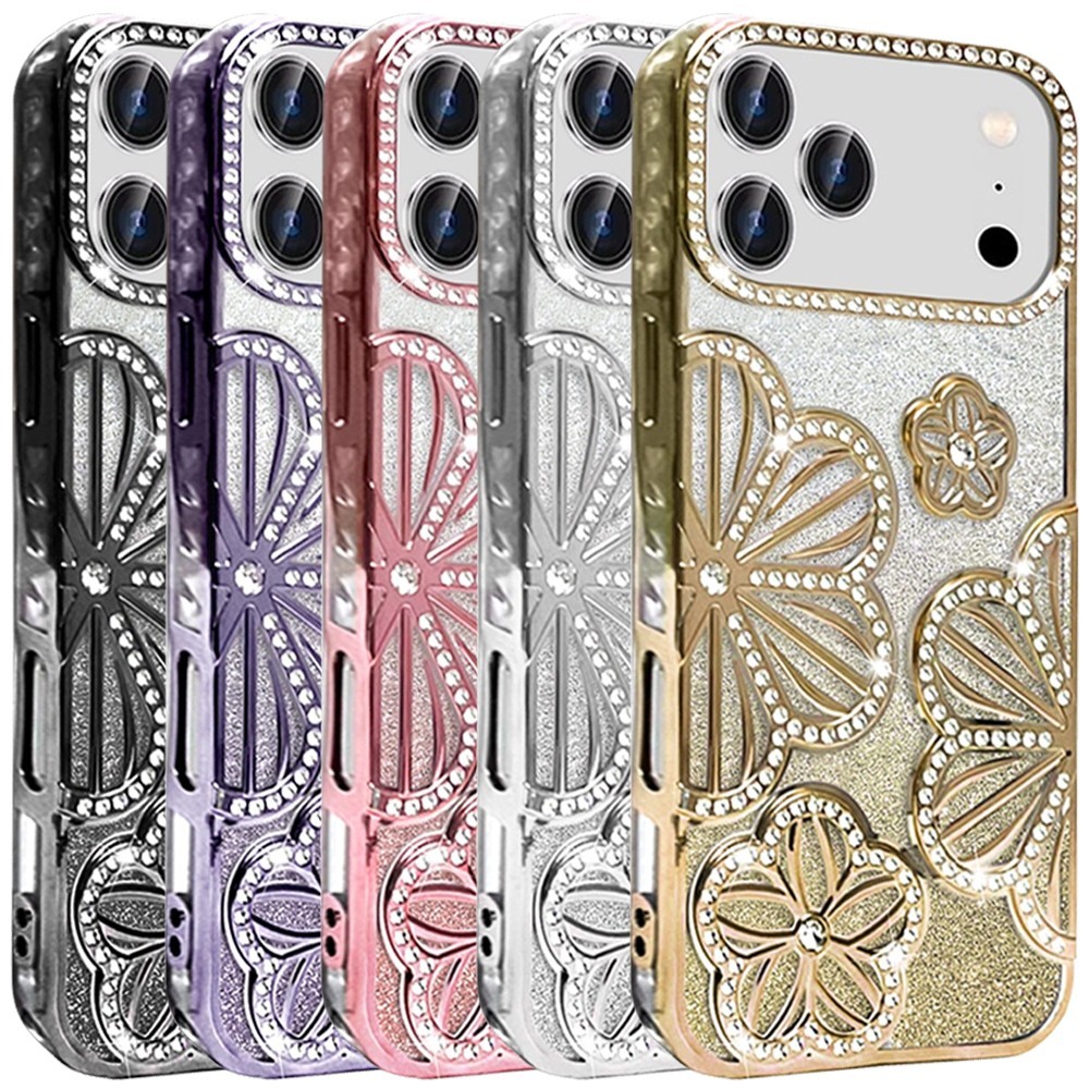 For iPhone 17 Pro Max/17 Air Case Electroplated Glitter Floral Design Cover