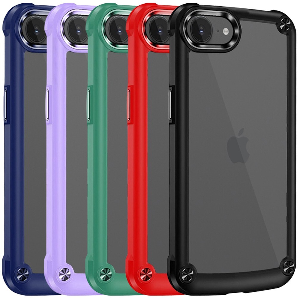For iPhone 16e Transparent Hybrid Case with Metal Buttons And Camera Edges Cover