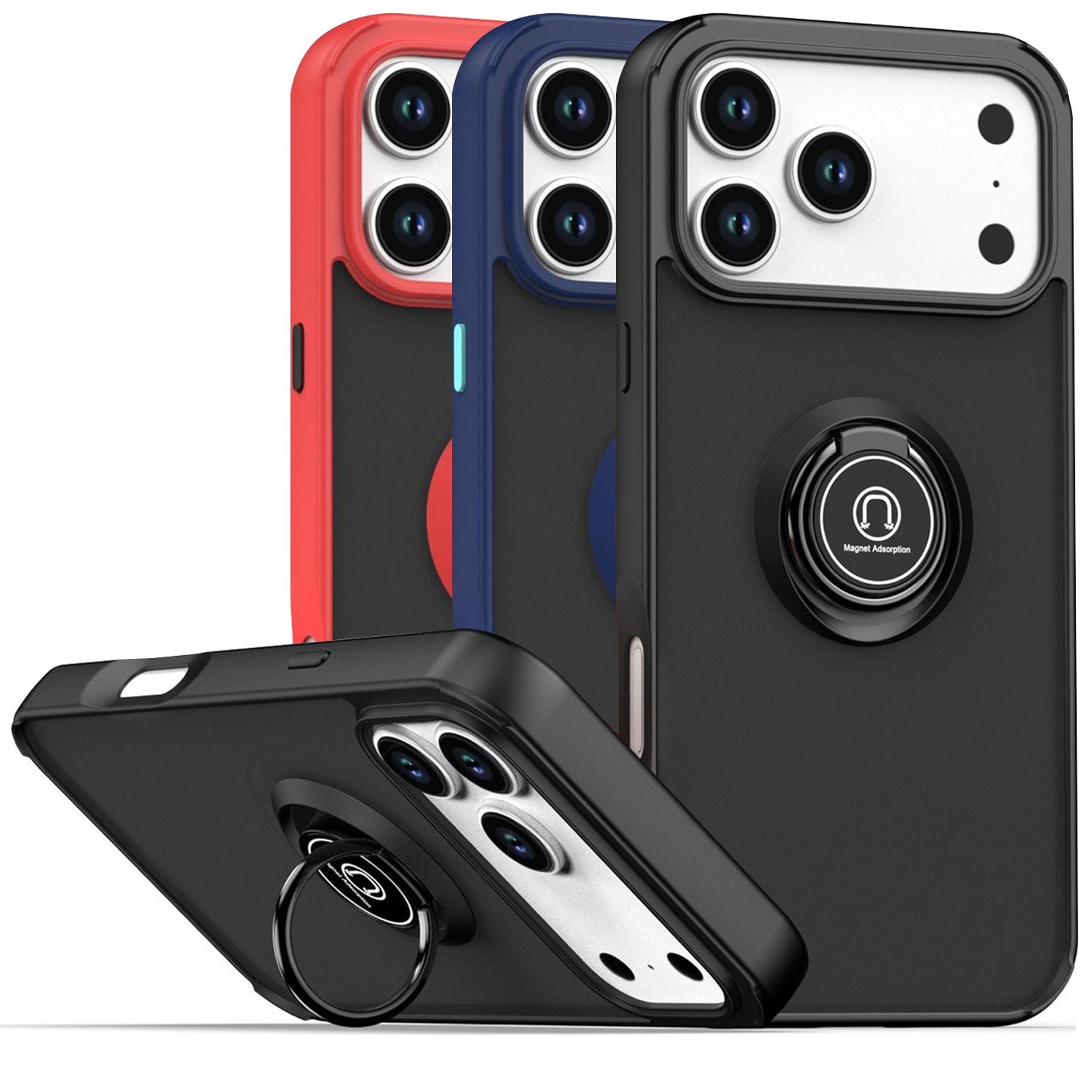 For iPhone 17 Pro Max/17 Air Ring Case Magnetic Metal Stand Clear Back Cover