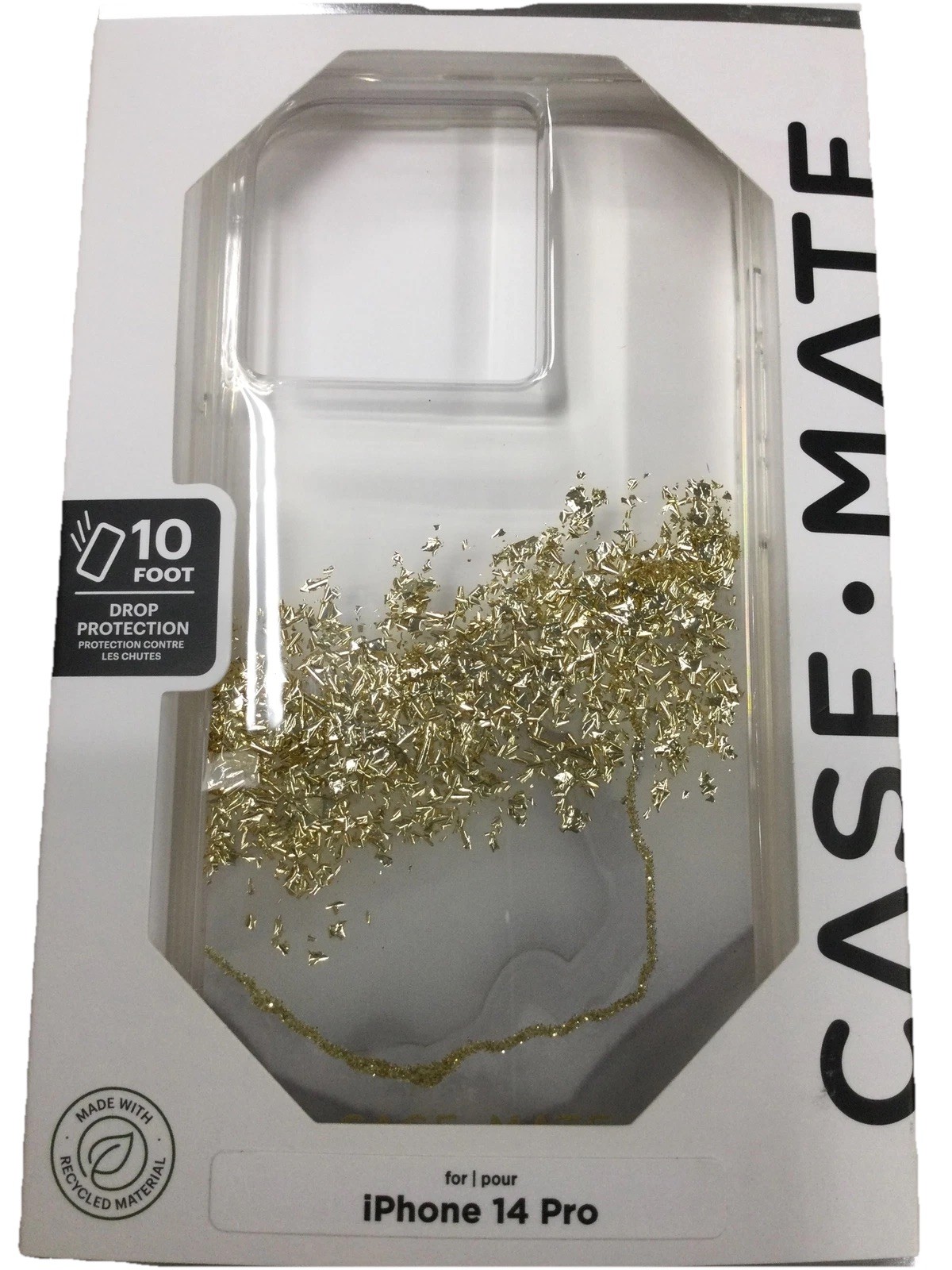 Iphone 14 Pro Case Mate Case Clear On Top, Gold Glittery Design, Apple Phone