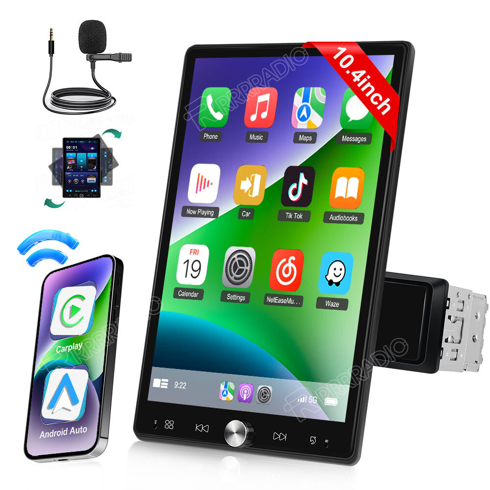 Wireless Apple CarPlay 10.4″ Single 1DIN Car Stereo Rotatable Touch Screen Radio
