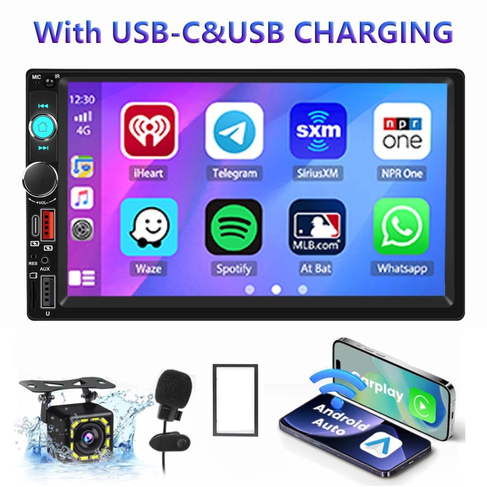 7″ Car Radio Wireless Apple Carplay Car Stereo Touch Screen Double 2 Din +Camera