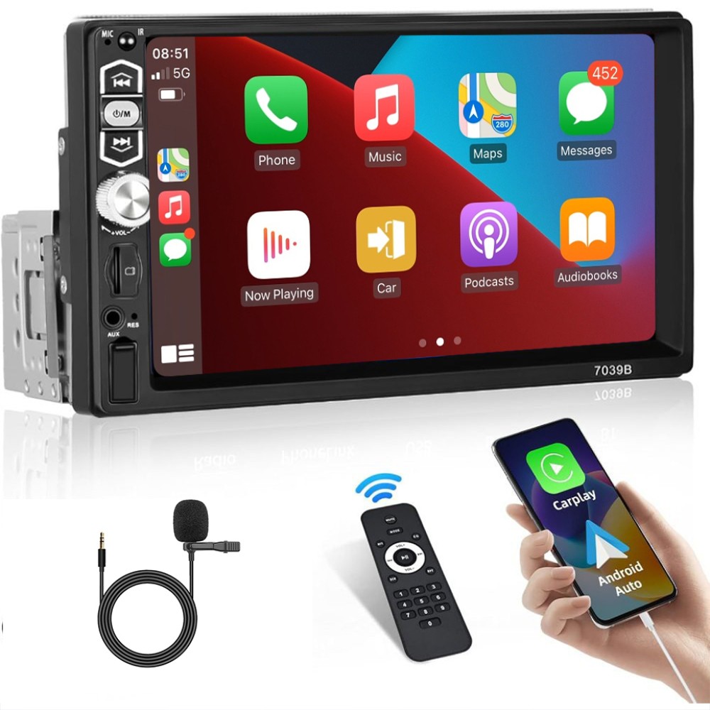 7″ Car Stereo Radio Single 1 Din Touch Screen Android Auto Apple Carplay FM BT