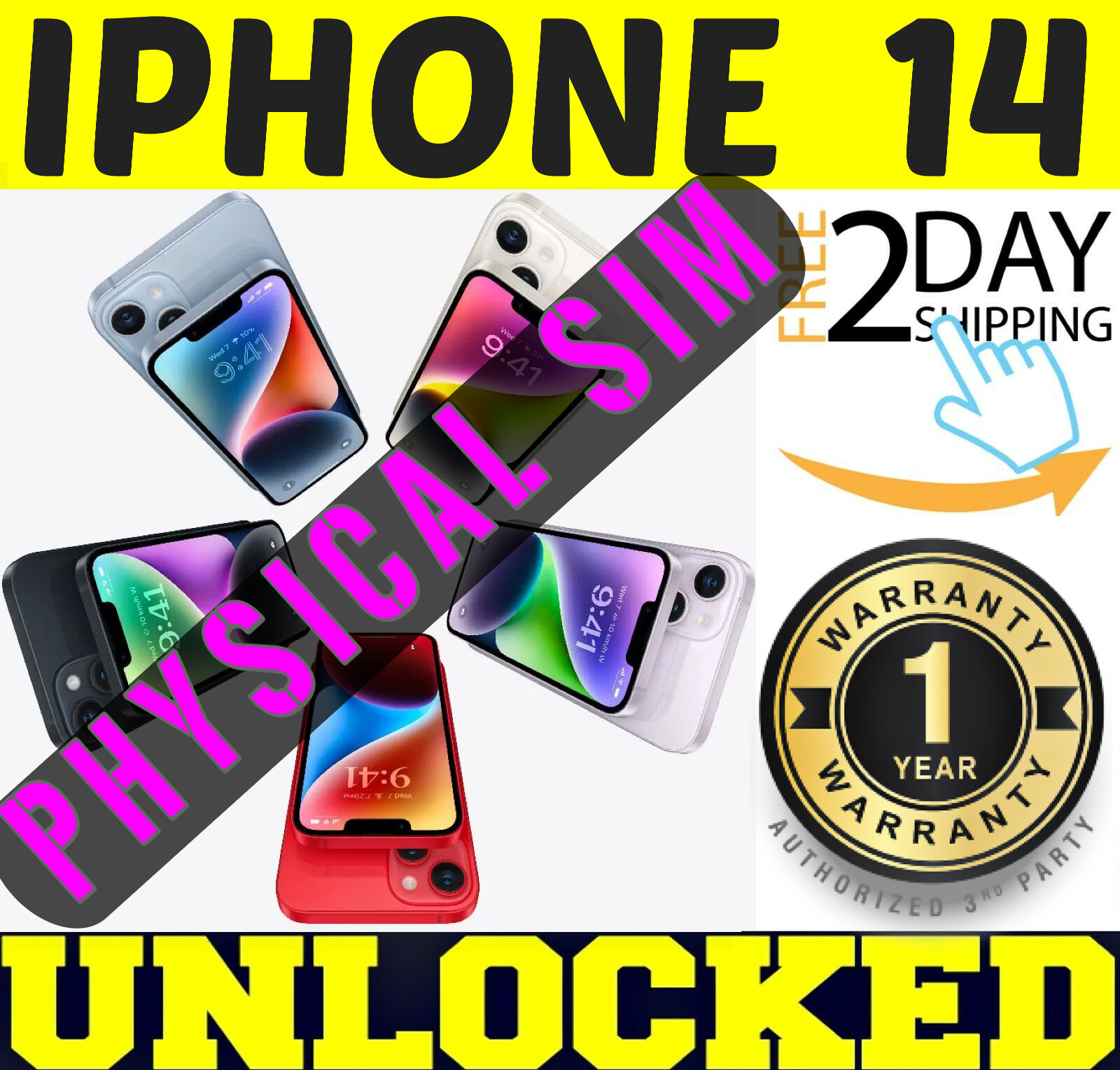 APPLE IPHONE 14 – 128GB 256GB 512GB (UNLOCKED) ✅PHYSICAL SIM CARD✅ (A2881) ✤O/B✤