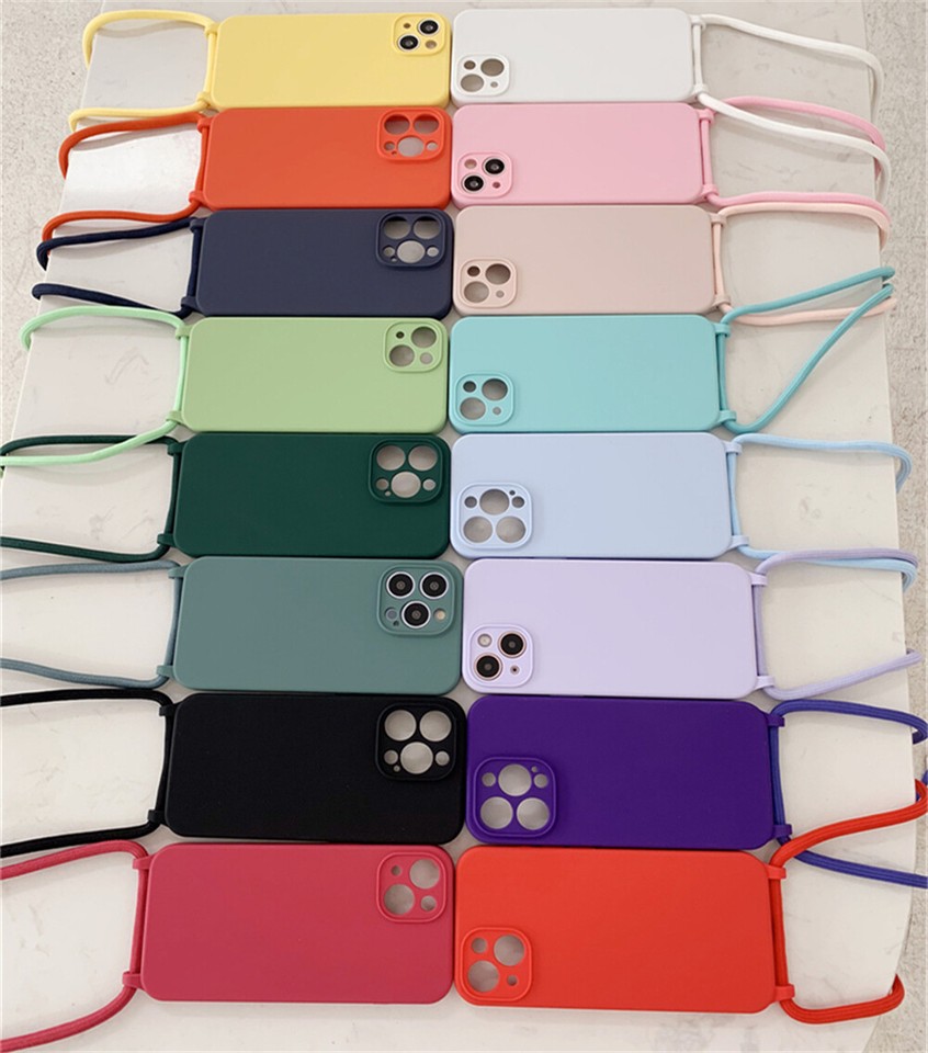 For iPhone 16 15 14 Pro Max 13 Crossbody Liquid Silicone Lanyard Soft Case Cover