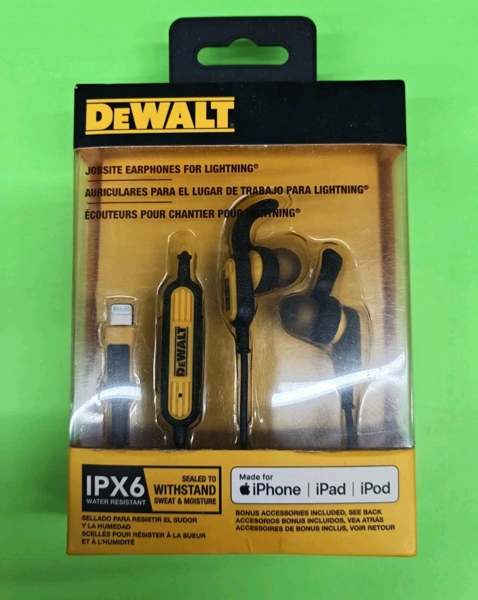 DEWALT Jobsite Earphones for Lightning Yellow/Black- APPLE PHONE