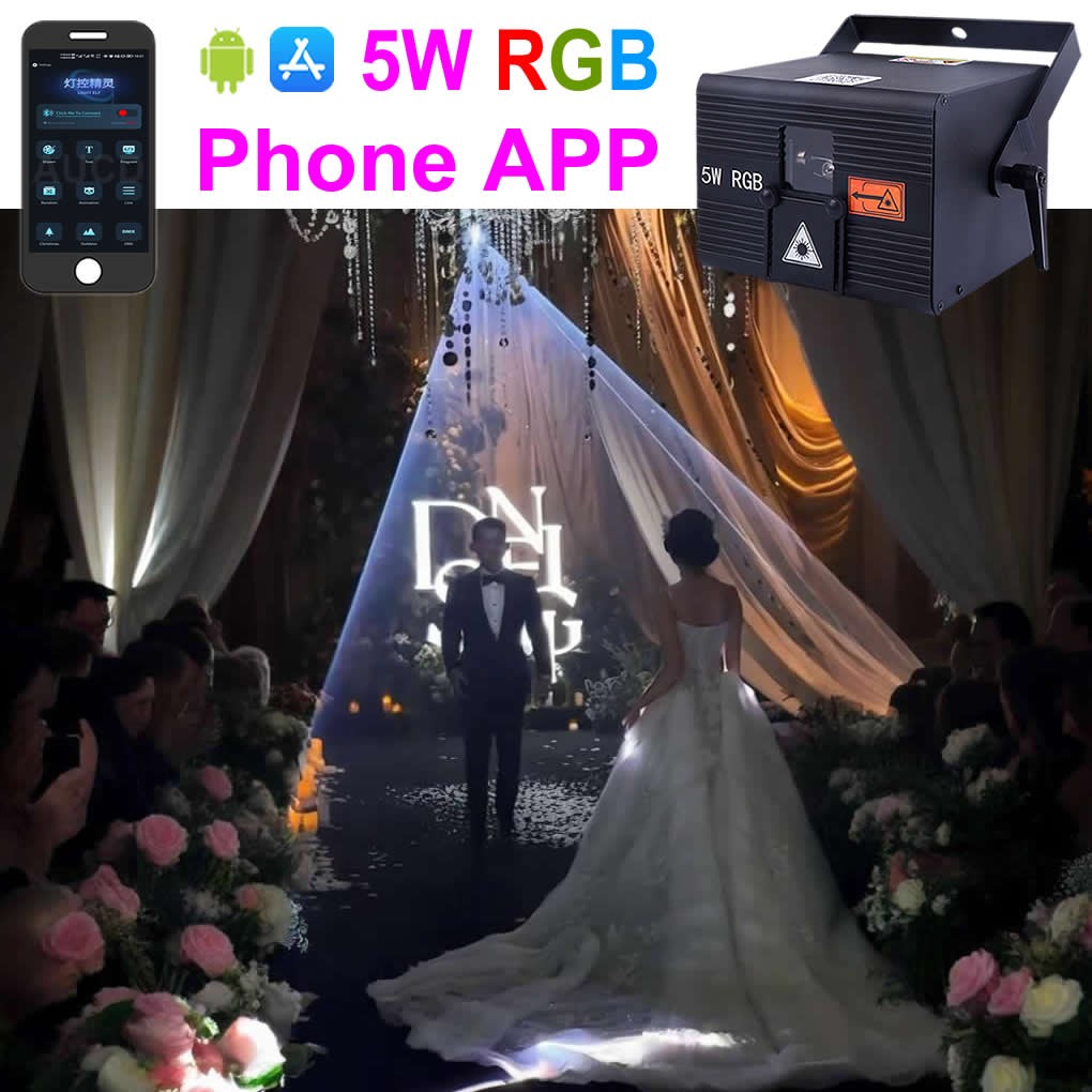 Phone App 5W RGBW iLDA DMX Wedding Party Disco Stage Show Projector Laser Lights