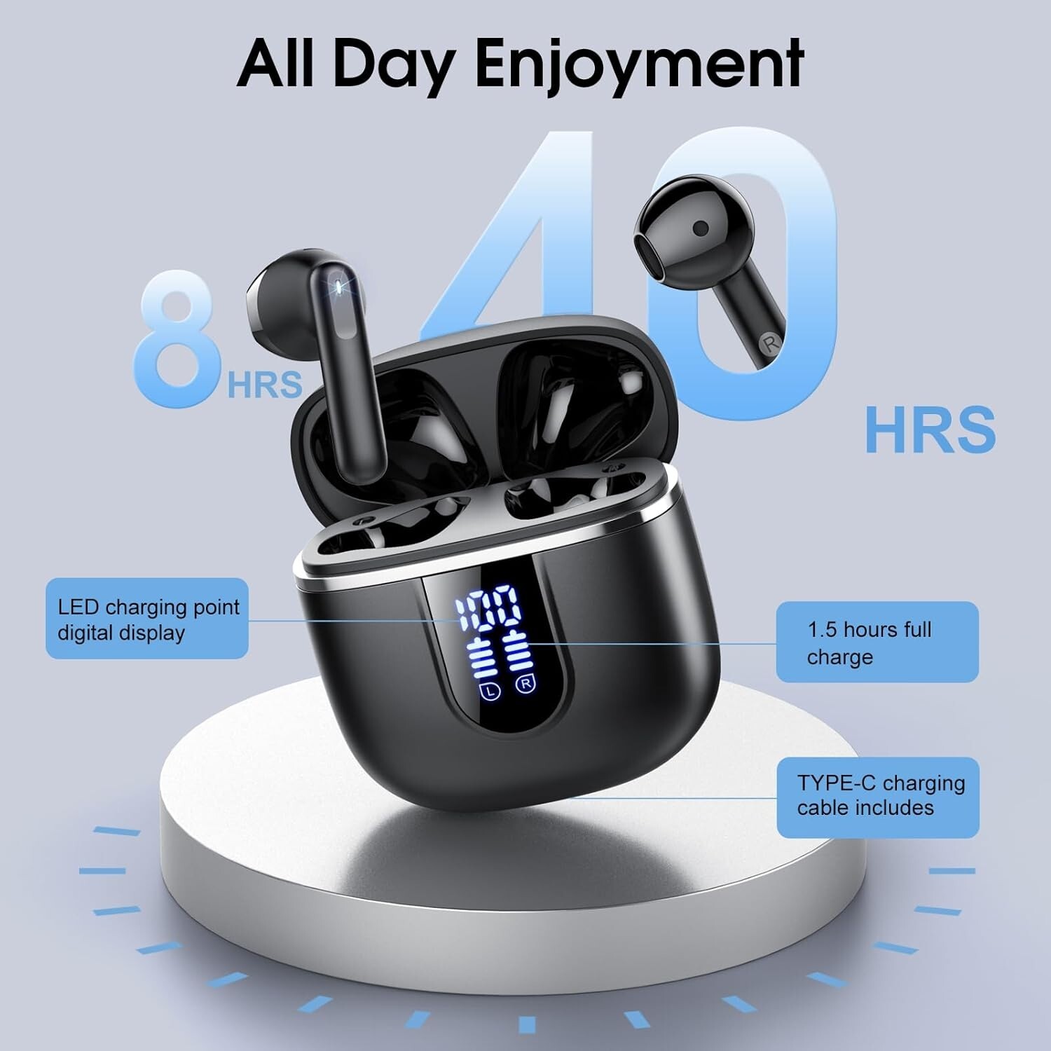 Wireless Earbuds, New Bluetooth 5.4 Headphones in Ear Buds 3D Bass Stereo, 40H