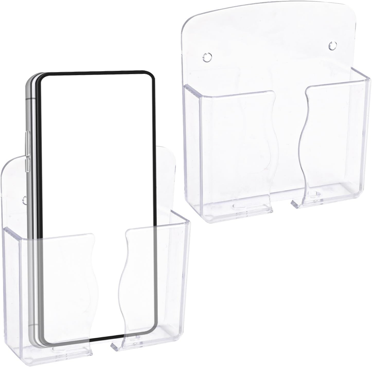 2pcs Wall Mount Phone Holders, Clear Plastic Cell Phone Stand with Charging Hole