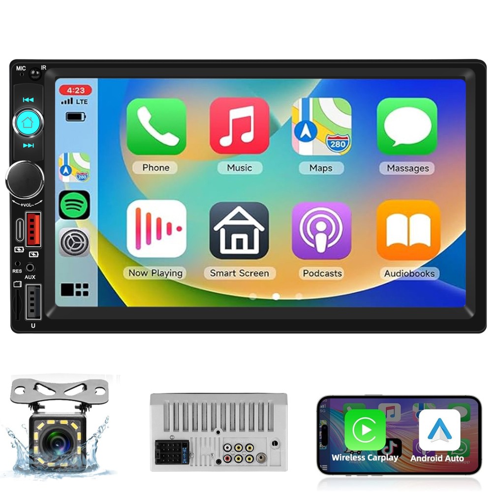 7″ Double 2 Din Car Stereo Apple CarPlay Player Radio Type-c USB + Backup Camera