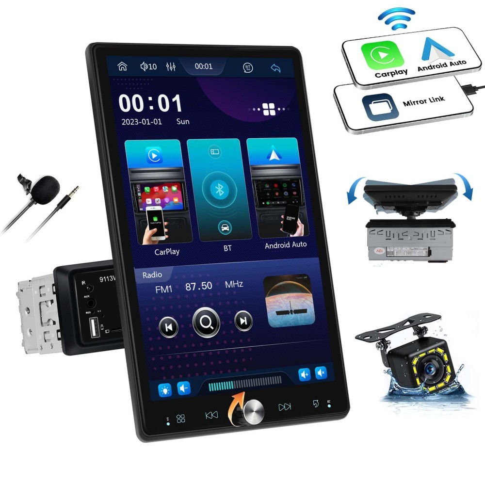 Rotatable 10.4″ Wireless Carplay TouchScreen Car Stereo Radio GPS WIFI 1 DIN CAM