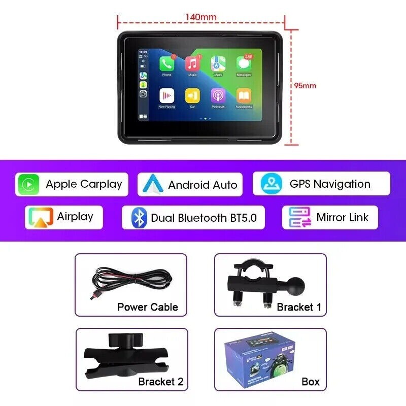 7 Inch 2K HD Motorcycle DVR Navigation GPS Wireless CarPlay Android Auto