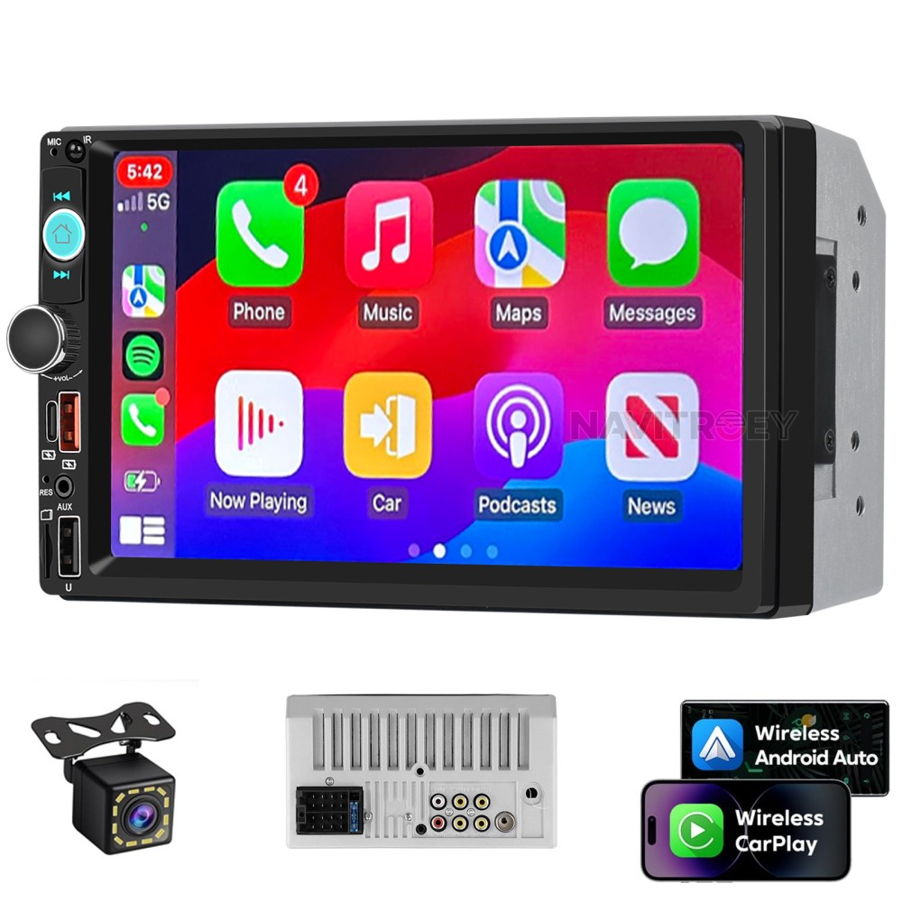 Double 2 Din 7″ Apple Carplay Android Auto Car Stereo Radio Bluetooth Type-C USB