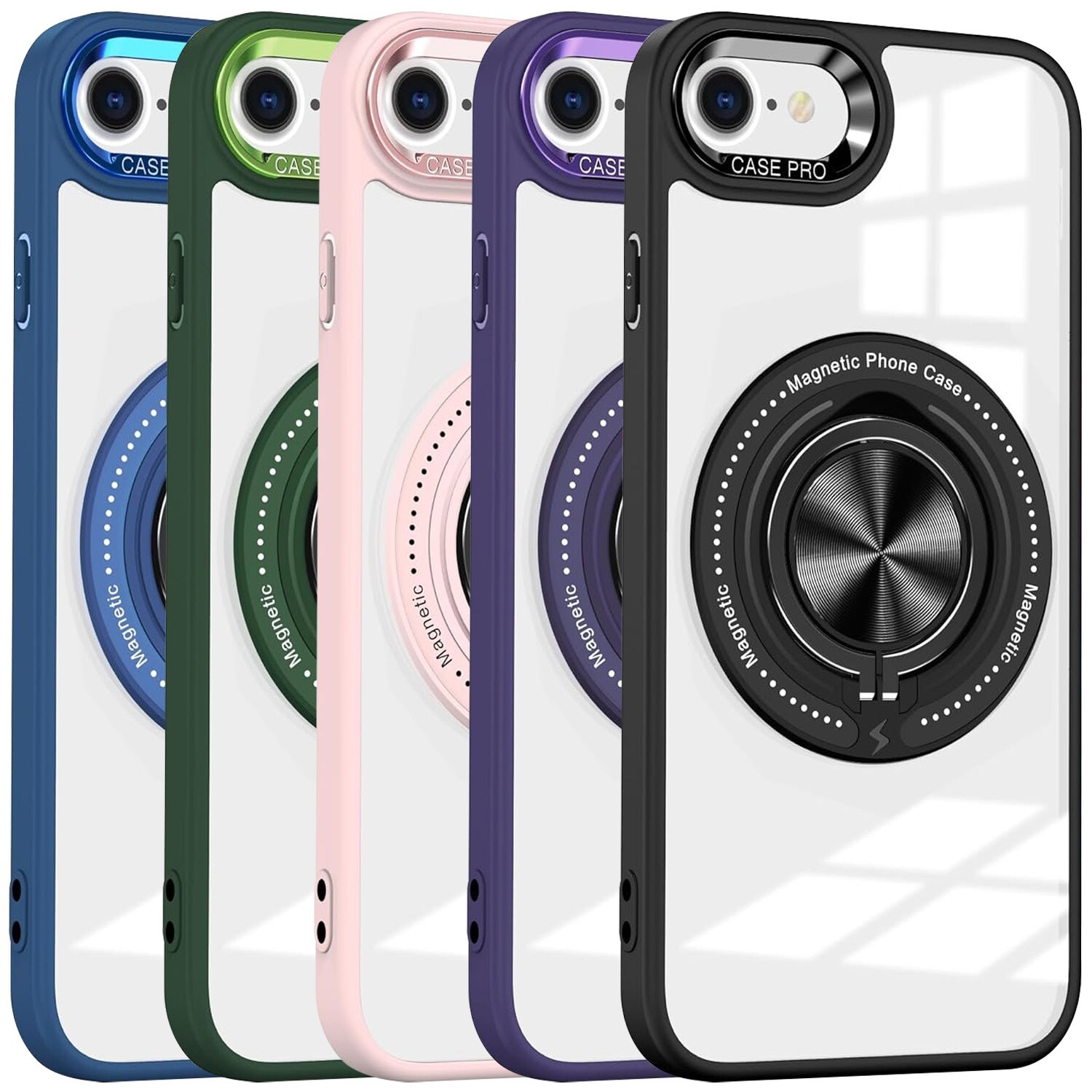 For iPhone 16e Phone Case Tough Shield Crystal Cover with MagSafe Ring Holder