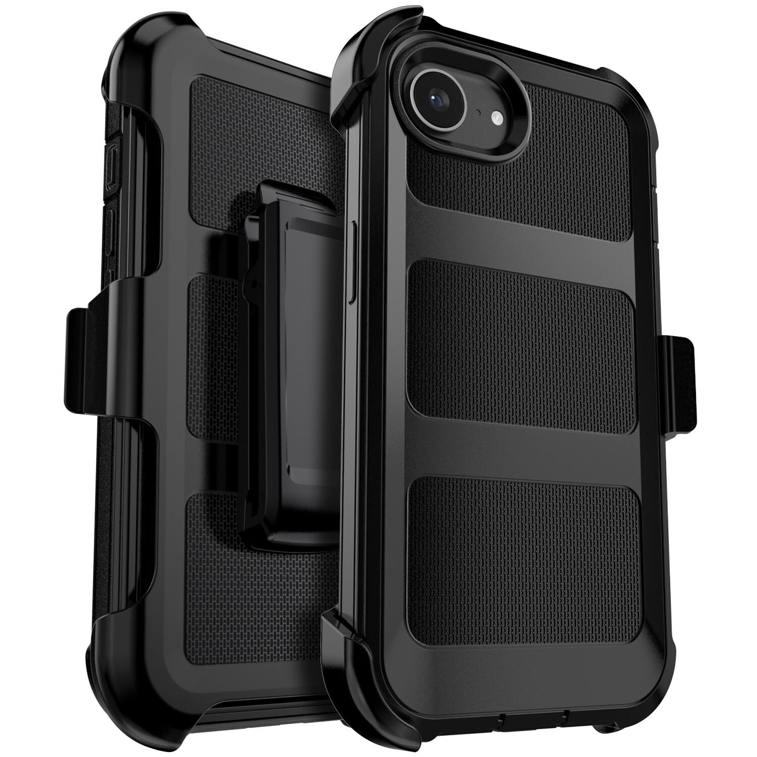 For Apple Phone 16e Shockproof Rugged Case Phone Black Cover / Belt Clip Holster