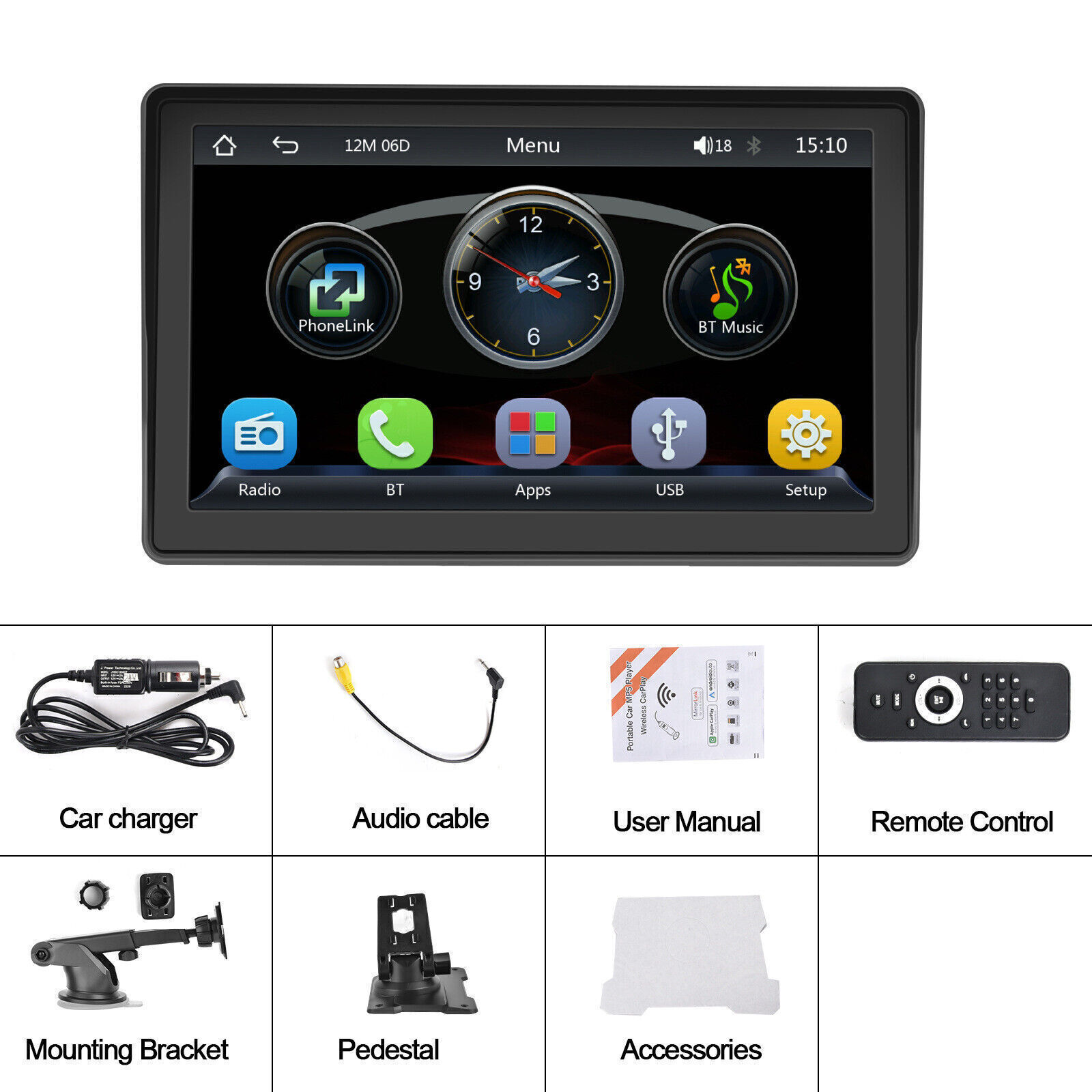 HD 7-in portable MP5 player Bluetooth car monitor with wireless Carplay