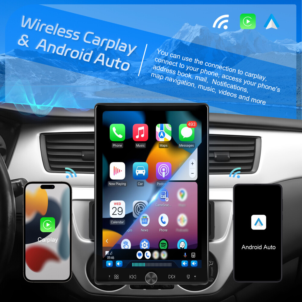 10.4″ Single 1 Din Touch Screen Stereo Radio Car Apple/Android Carplay BT+Camera