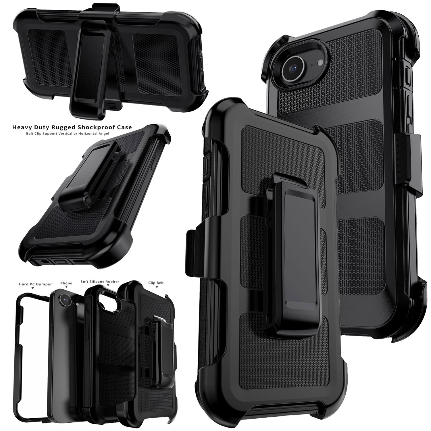For Apple Phone 16e Rugged Protective Shockproof Hard Case Cover / Belt Clip