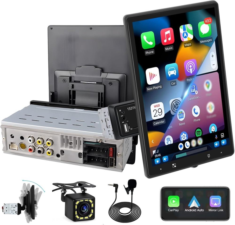 CAM Rotatable 10.4″ Wireless Carplay TouchScreen Car Stereo Radio GPS WIFI 1 DIN