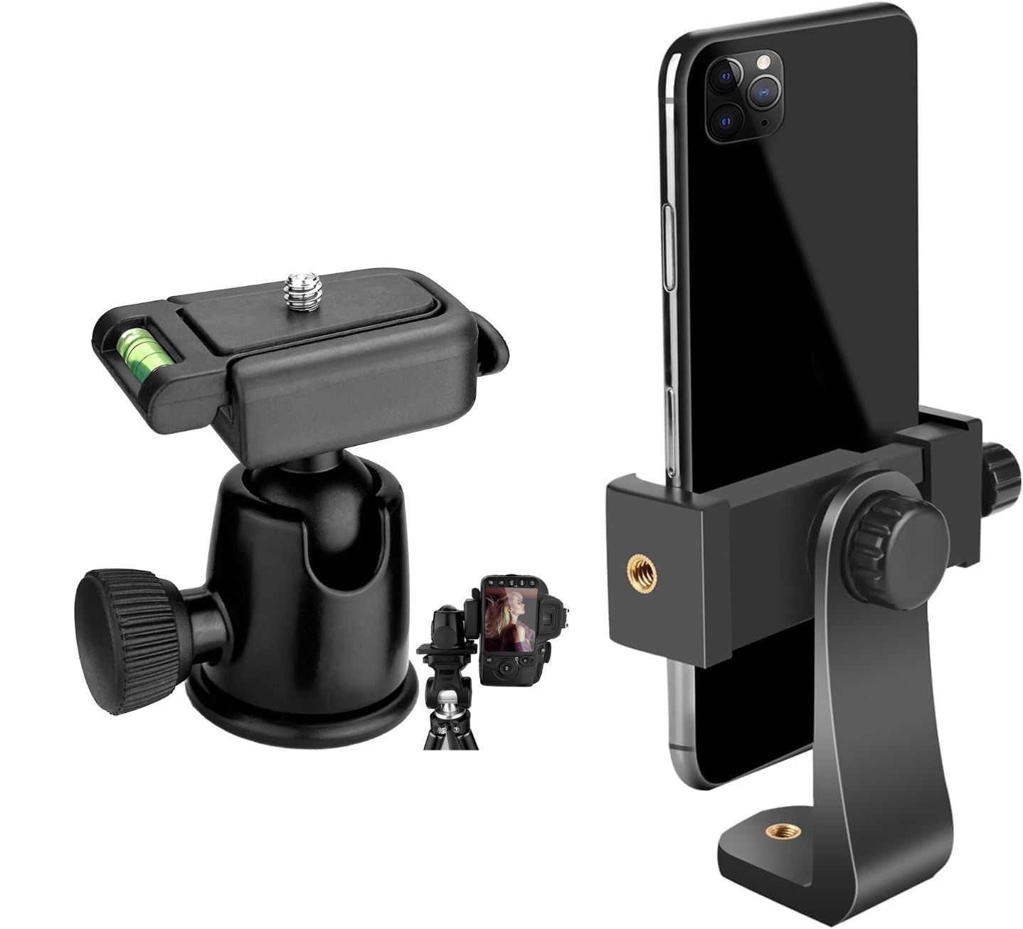 Phone Rotating Tripod Mount Adapter with Tripod Quick Release Ball Head 360°
