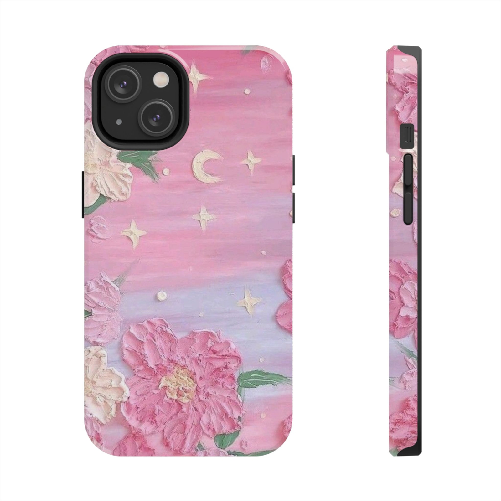 samsung- apple phone case, Pastel Floral and Moon and Star, Romantic Aesthetic,