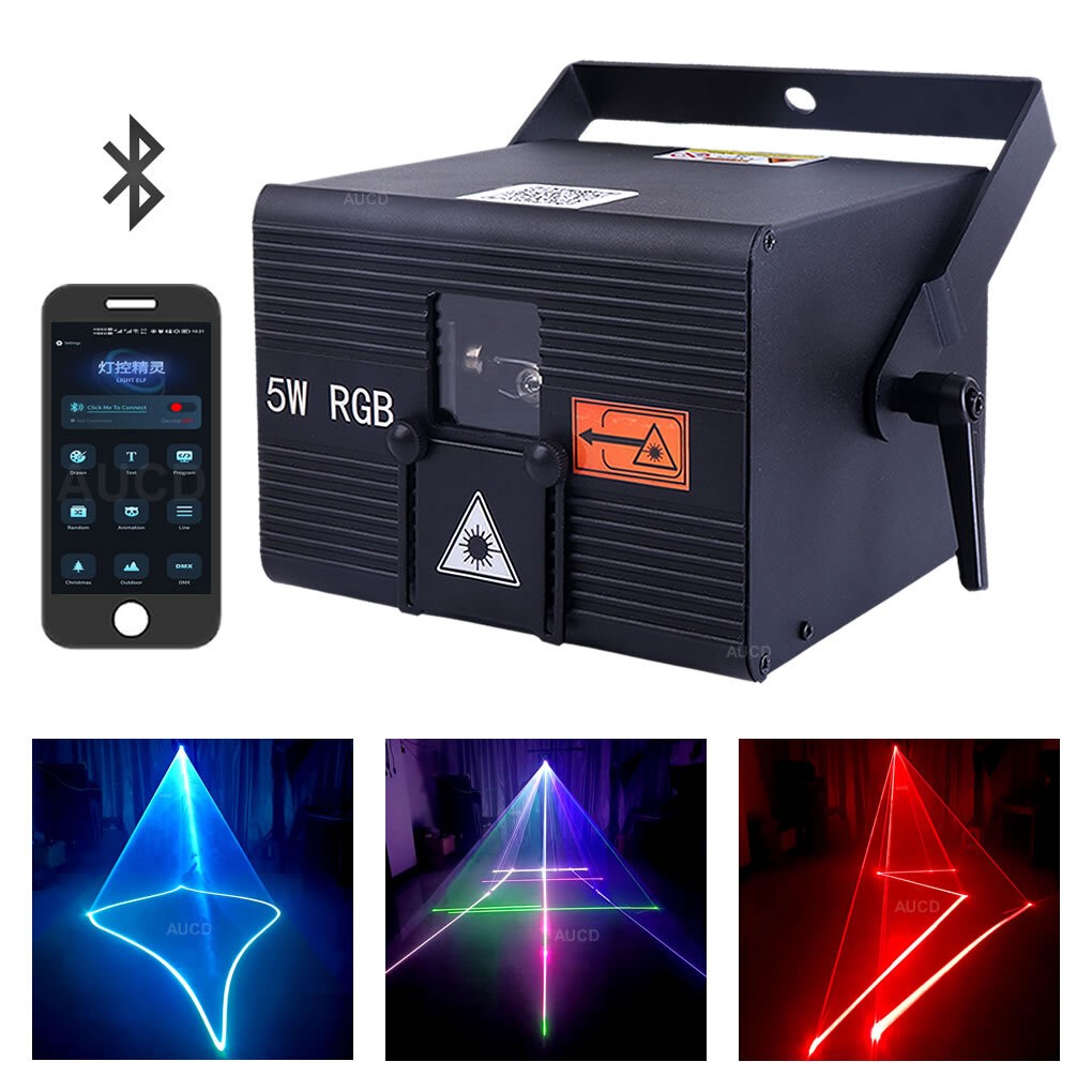 IOS Android App Edit Remote 5W RGB iLDA DMX DJ Show Stage Projector Laser Light
