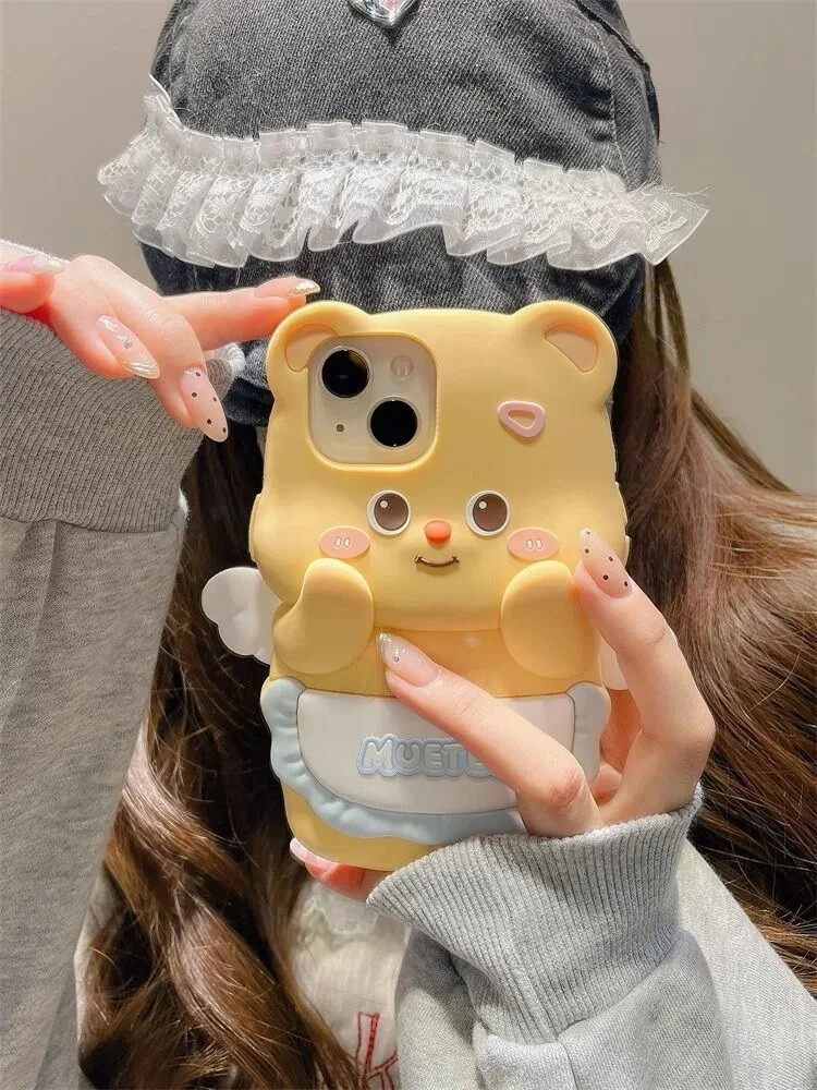 Three-dimensional Angel Wings Butter Bear Apple Phone Case Cartoon Cute Anti-fal