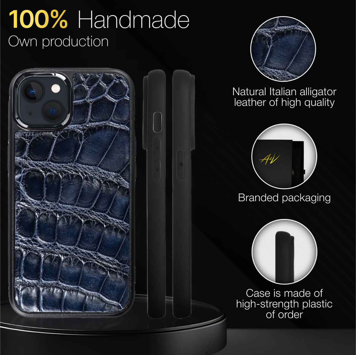 Handmade Apple Iphone 13 Alligator Leather Back Case in Gift Box