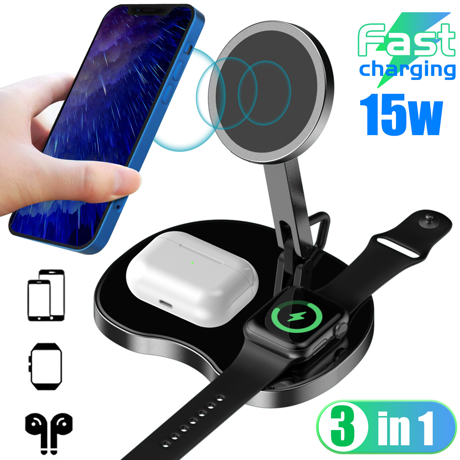 Qi Wireless Fast Charger Charging Stand Pad Dock for Apple Watch Air Pods iPhone