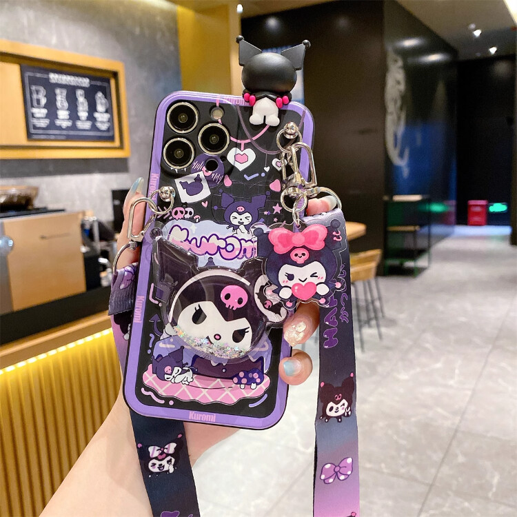 Cartoon Kuromi Phone Protective Cover Case W/Pendant Dust plug For All iPhone