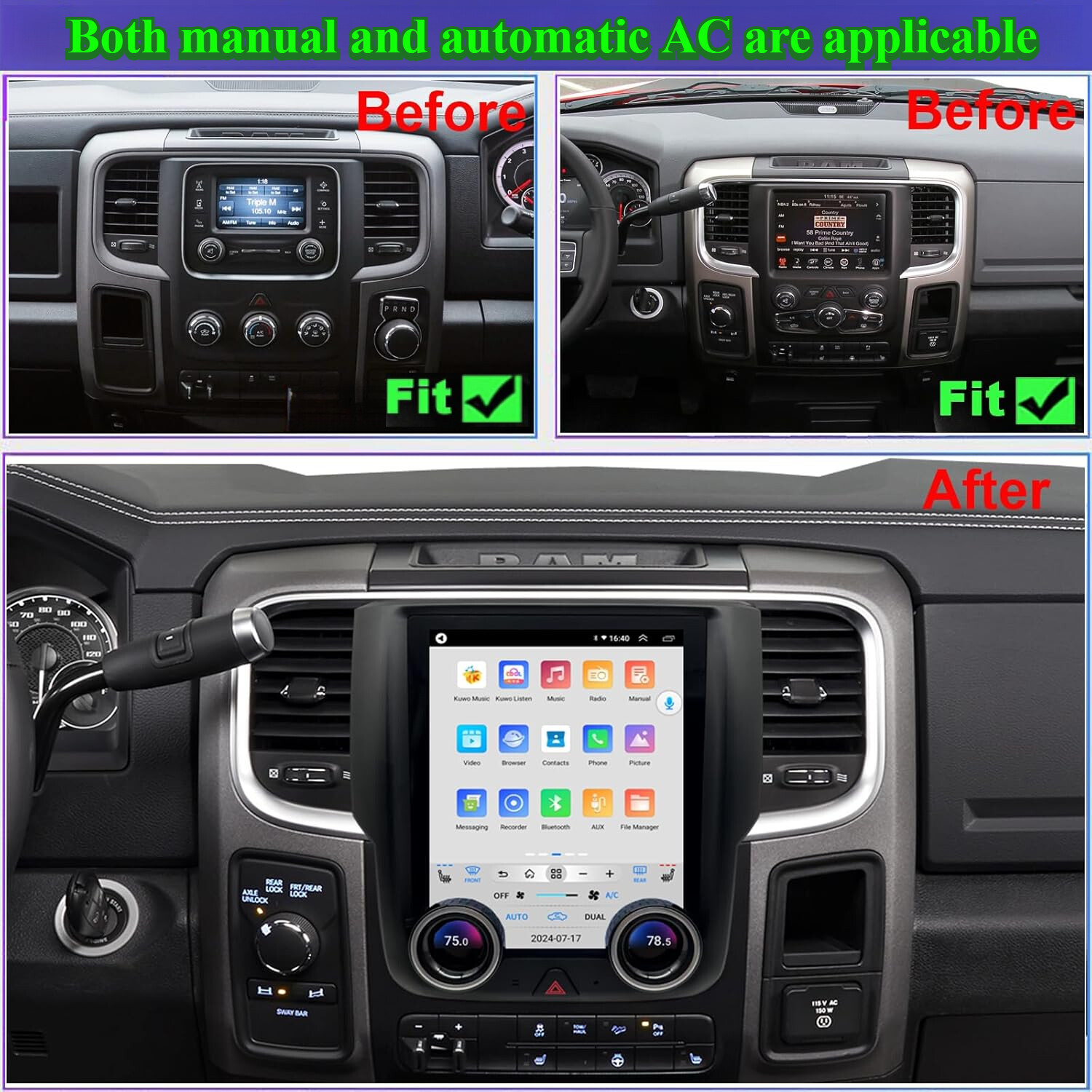 9.7” Car Stereo Radio Android Navi 32GB For 2013-2018 Dodge Ram 1500 2500 3500