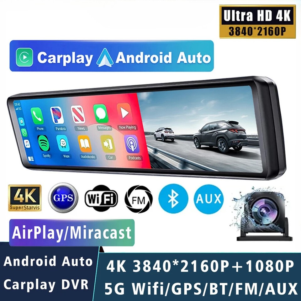 11.26″ 4K 2160P Car Dvr Carplay Android Auto Dash Cam GPS WIFI BT FM Stream