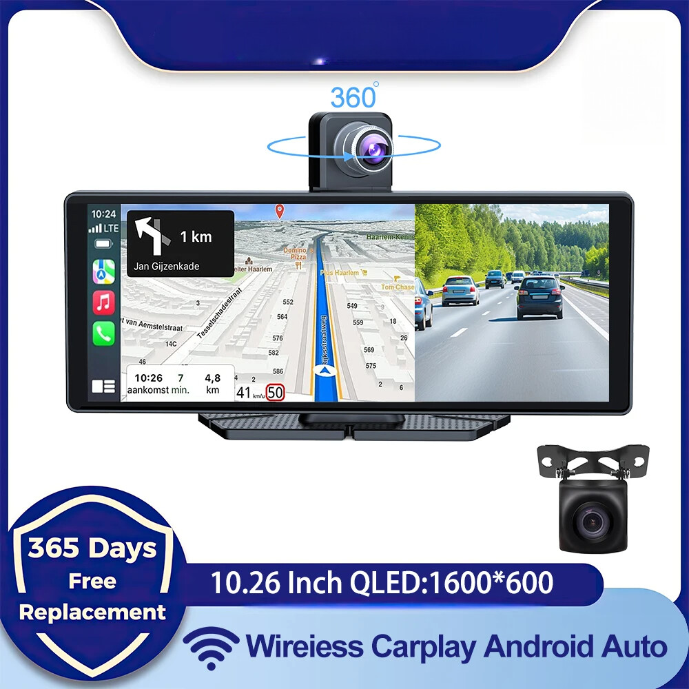 Universal 10.26” Car Intelligent 4K 360° Rotatio DVR Dash Cam Wireless CarPlay