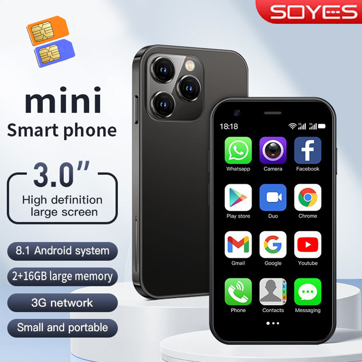 Unlocked SOYES XS15 2G+16G Ultra-thin 3.0”Small Smart Phone Android Dual SIM Lot