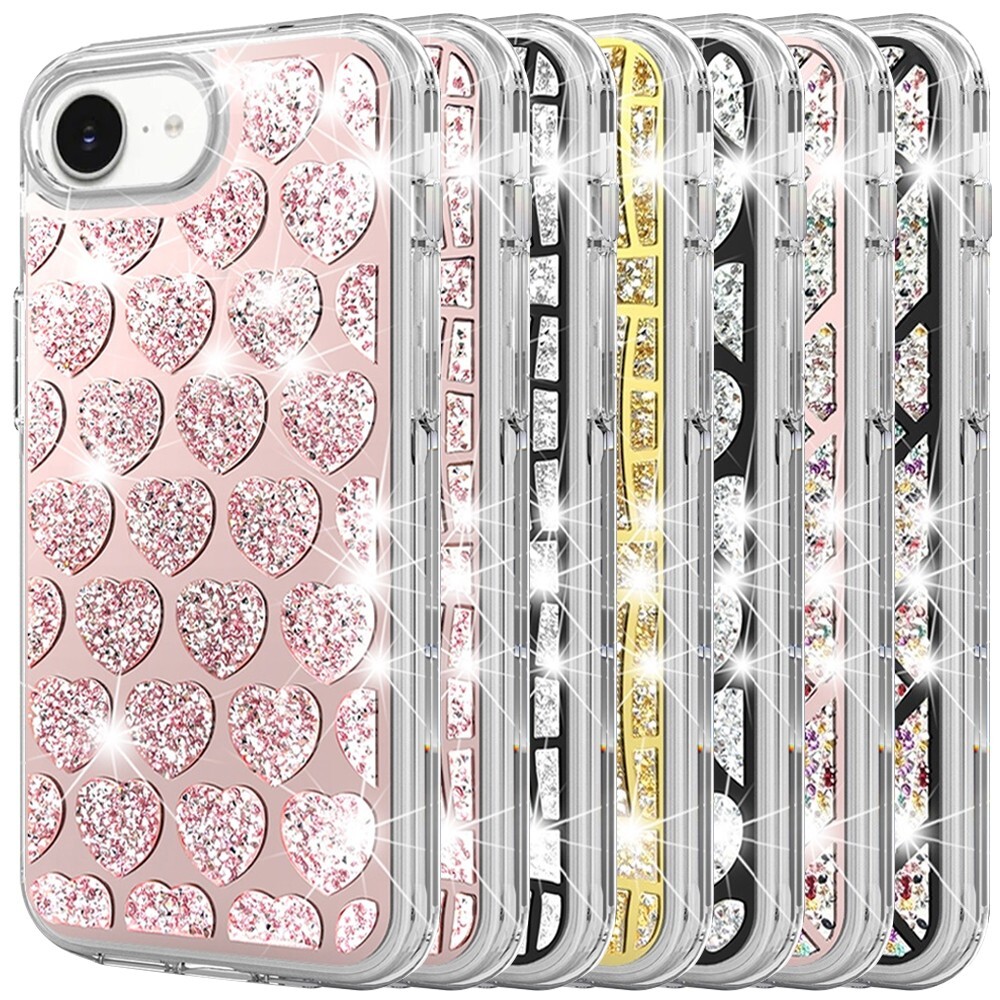 For iPhone 16e Phone Case Glitter Clear Sparkly Bling Dual Layer Hybrid Cover