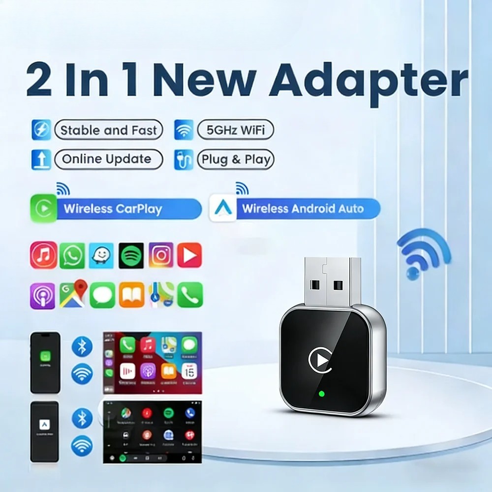 2in1 Wireless Carplay Adapter Android Auto Smart USB Dongle Plug and Play