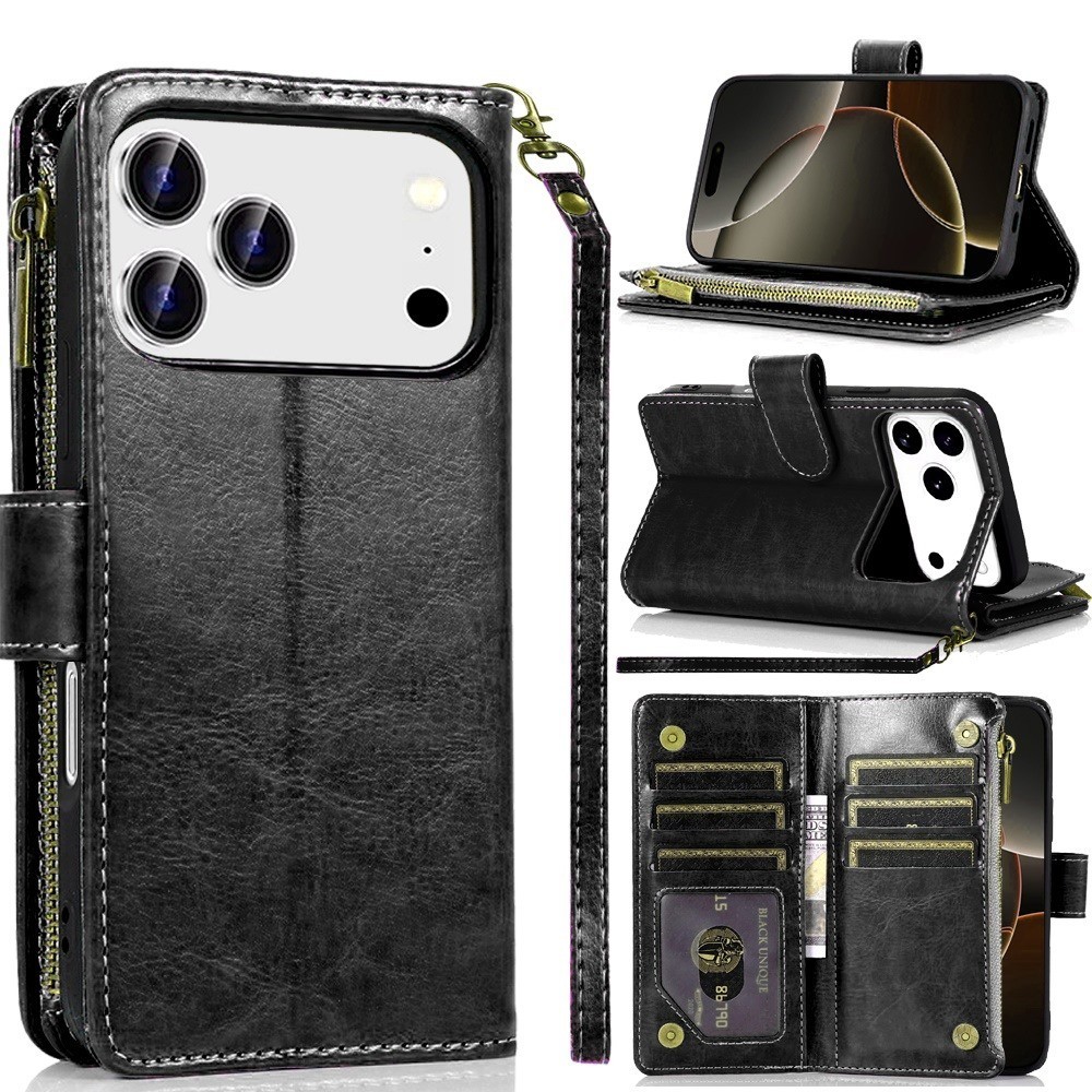 For iPhone 17 Pro Max/Air Faux leather Case Wallet Card ID Zipper Money Holder